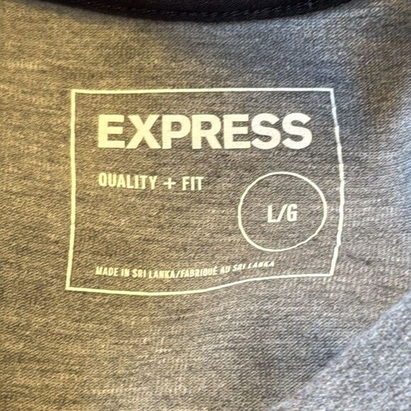 Express Gray Black Raglan Sweatshirt Large Cotton Blend Kangaroo Pocket - Picture 8 of 9
